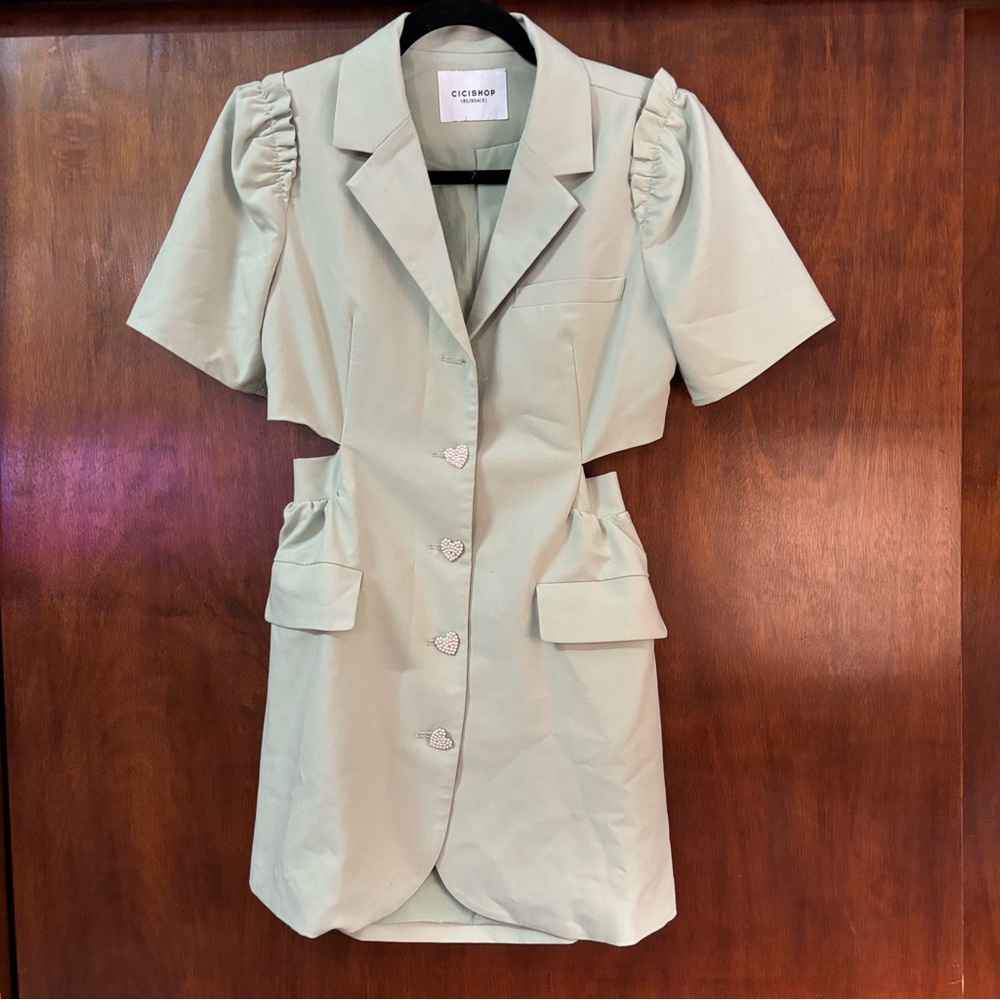 Cicishop Mint Green Blazer Dress with Pearl Heart Buttons size M